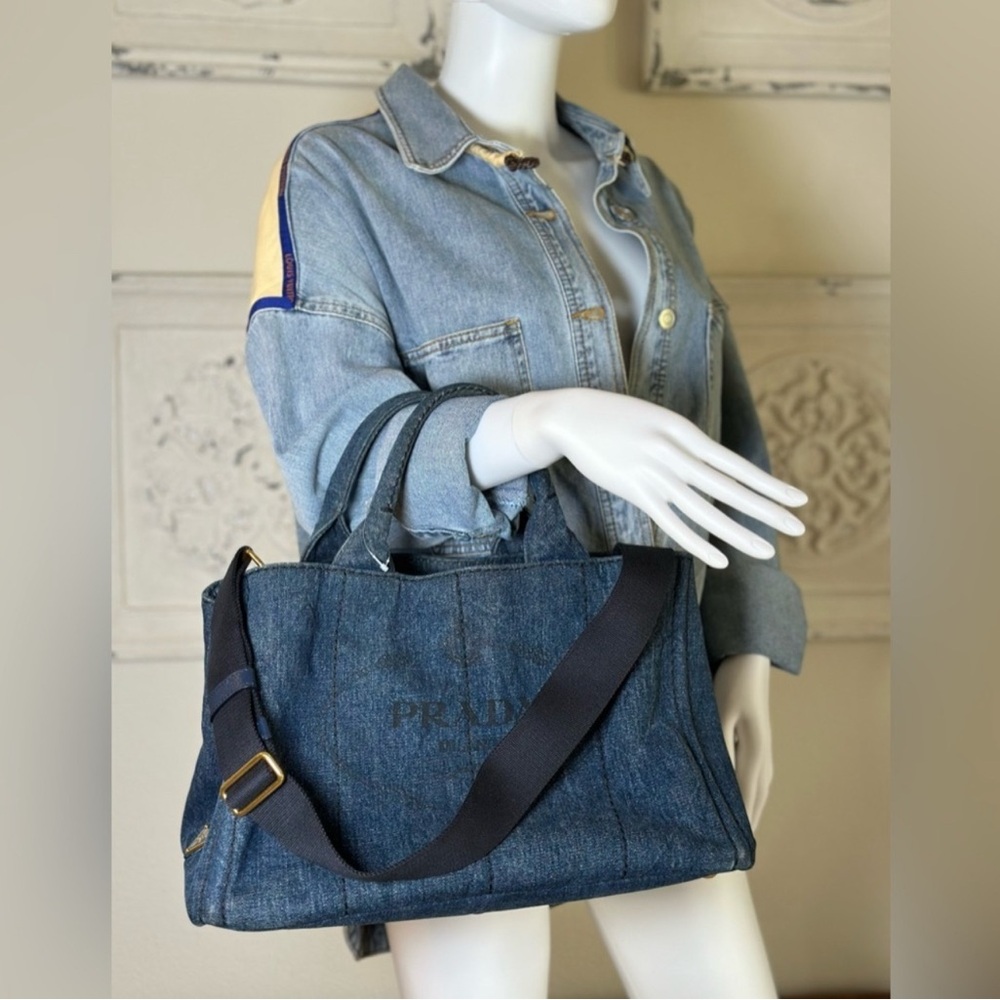 PRADA Denim Tote Bag with  Strap